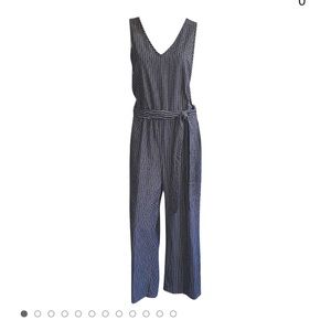 drew • blue striped sleeveless jumpsuit